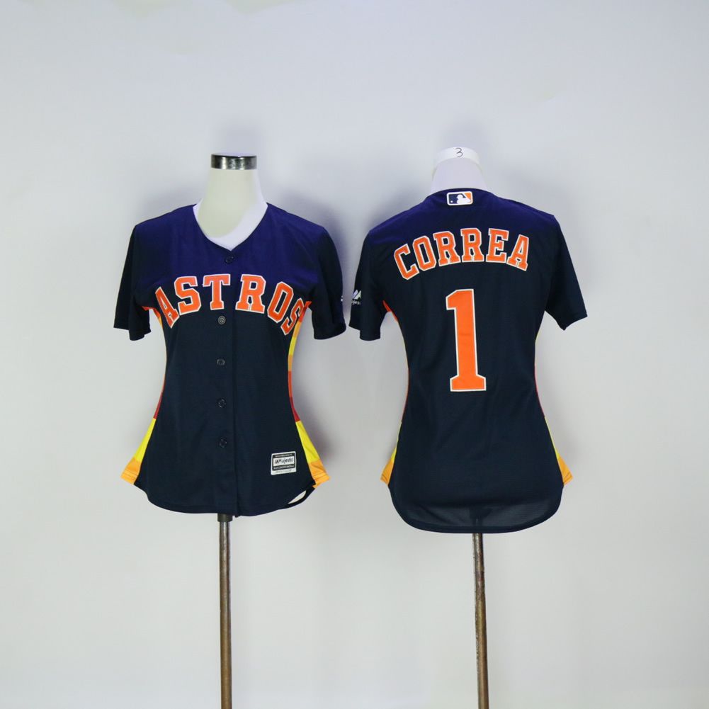 Women Houston Astros 1 Correa Blue MLB Jerseys